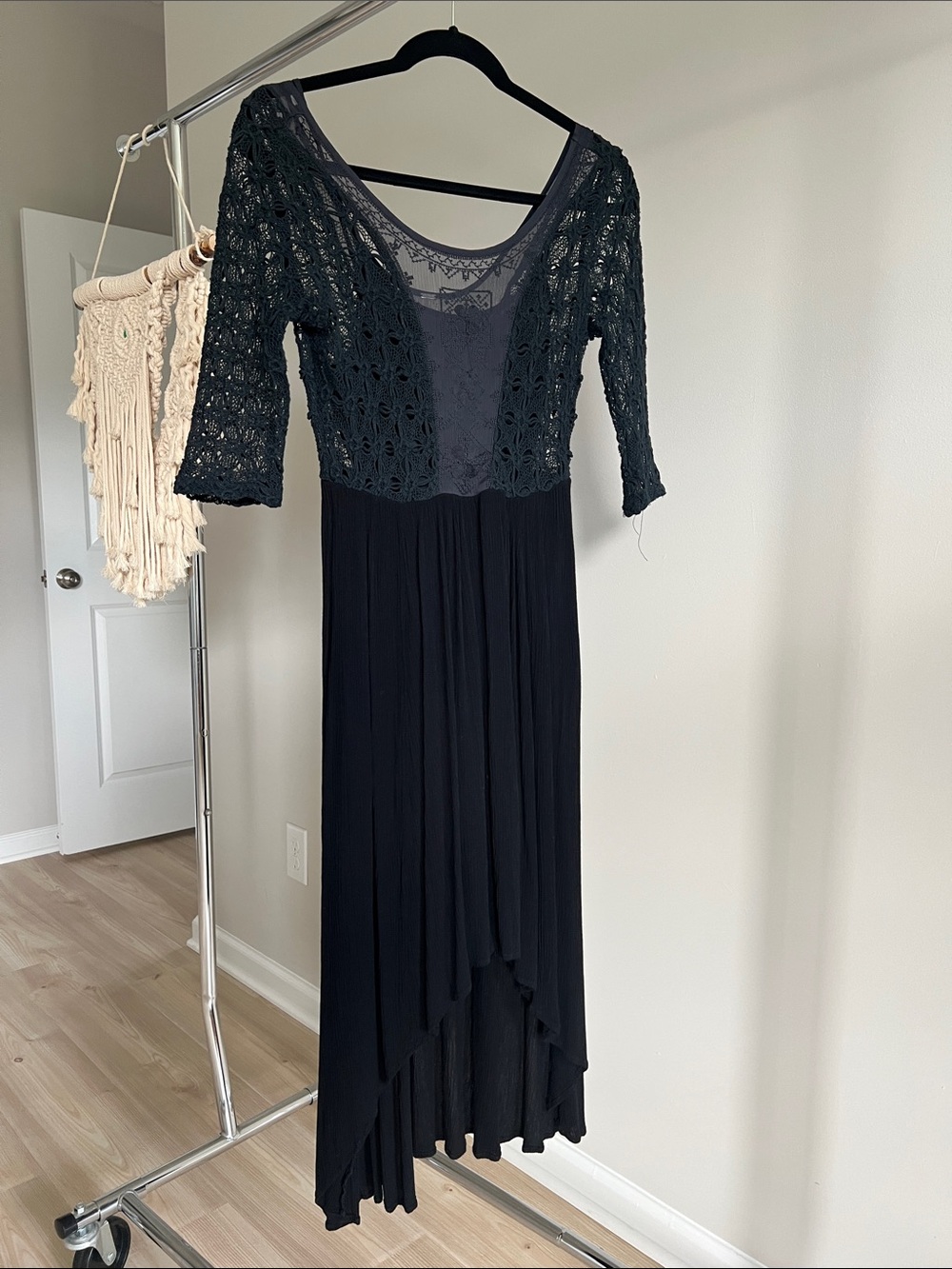 Free people Black Lace Bodice High-Low Maxi Dress